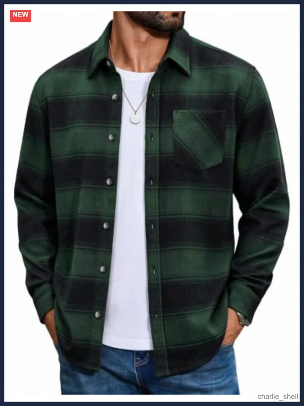 Men's Flannel Shirt Long Sleeve Plaid Button Down Shirt Jacket